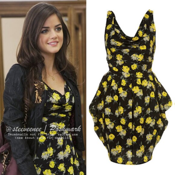 Topshop Tall Black and Yellow Rose Dress ASO Aria Montgomery - Picture 2 of 8